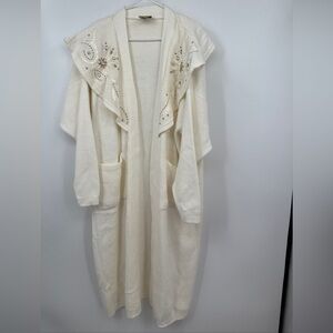 Vtg Made USA Designs Limited Los Angeles Granny Embellished Long Sweater Coat